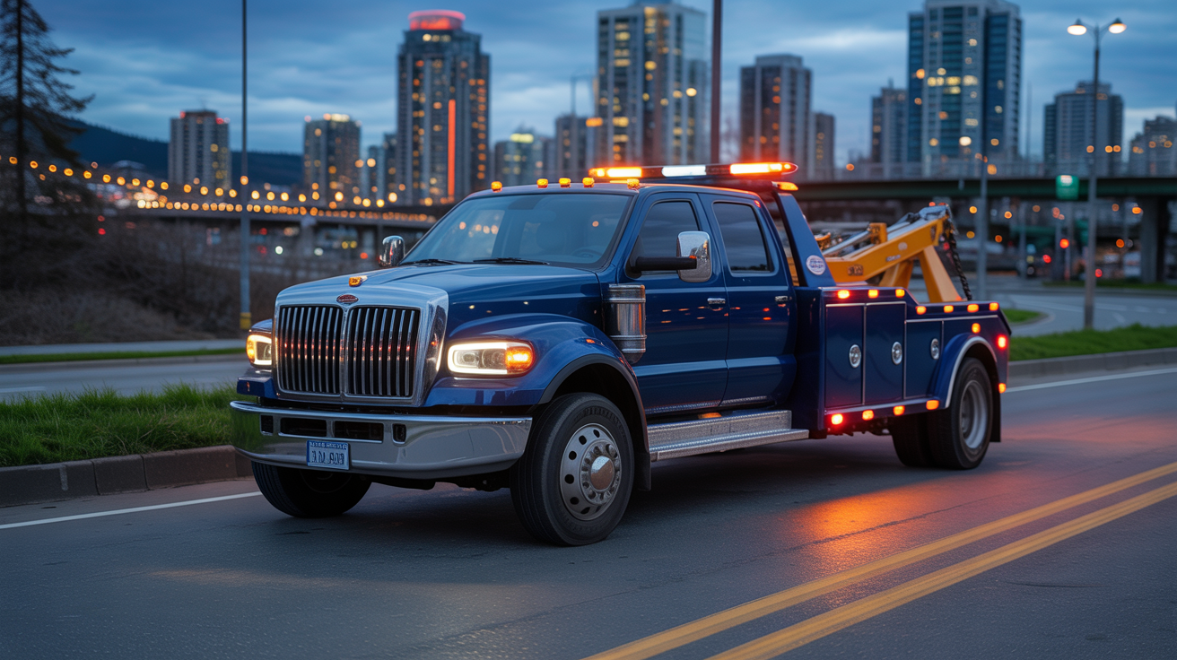 Professional tow truck on city road